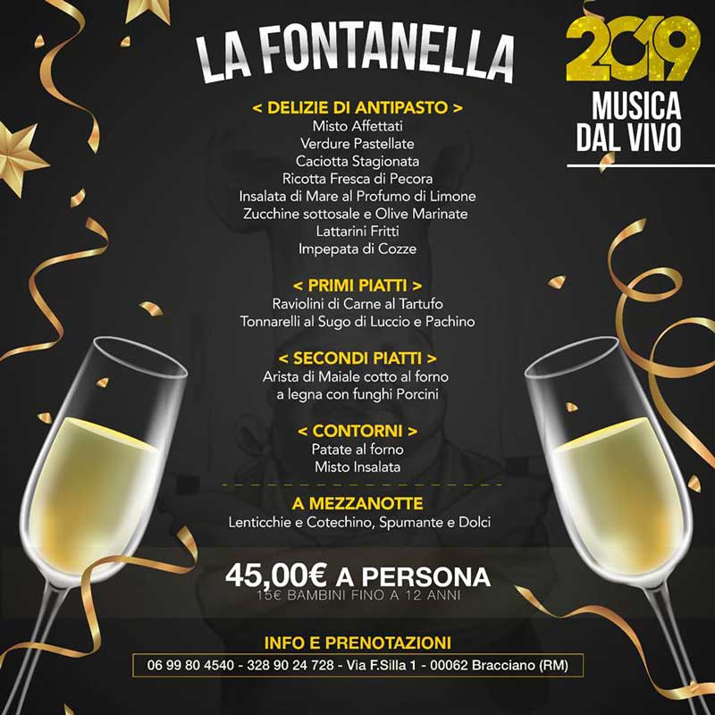 Menù di Capodanno 2019 del ristorante La Fontanella di Bracciano