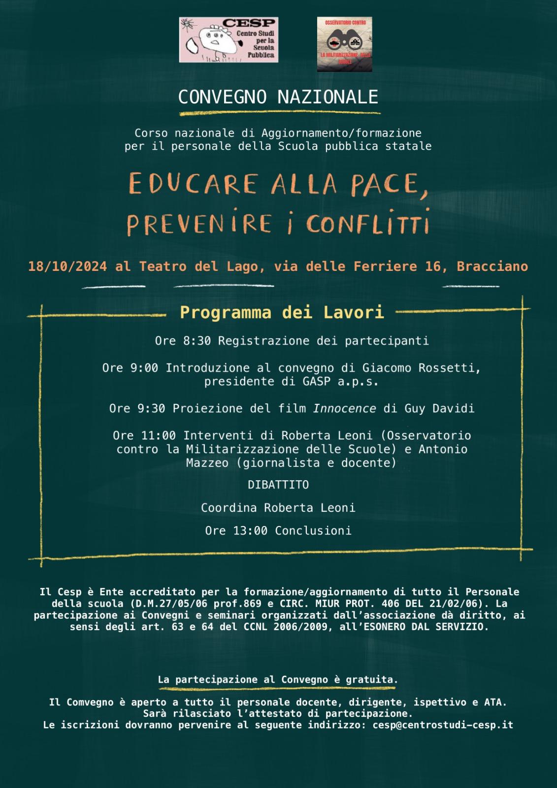 A Bracciano il convegno Coba-Gasp “Educare alla pace, prevenire i conflitti”