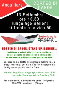 Anguillara per Gaza corteo di canoe oggi sul lago