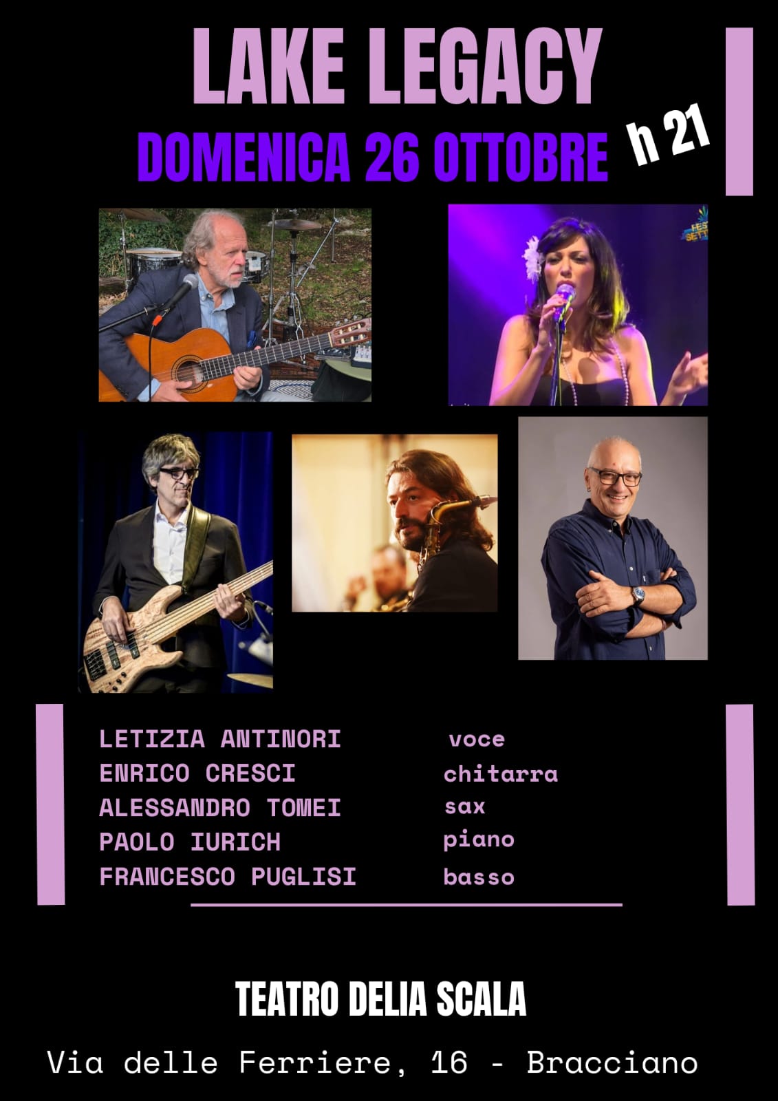 Concerto Lake Legacy il 26 ottobre per “Bracciano rompe gli schemi”