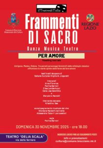 “Per amore” con la regia di Marina Garroni il 30 novembre al Teatro Delia Scala di Bracciano