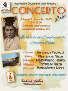 Claudia Biadi: il concerto del ricordo il 15 novembre ad Anguillara