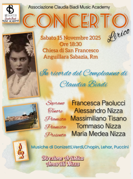 Claudia Biadi: il concerto del ricordo il 15 novembre ad Anguillara
